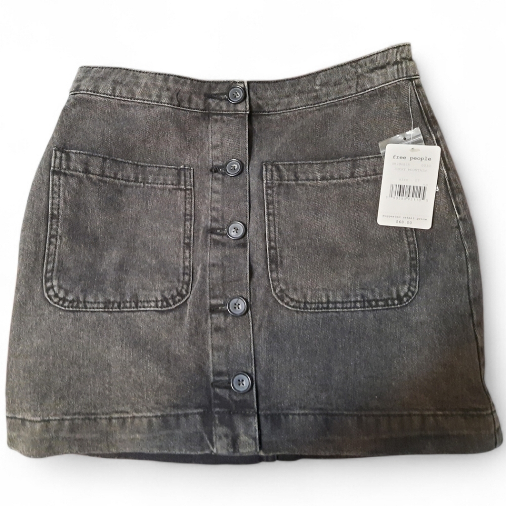 Free People Charcoal Button-Front Skirt Size 27